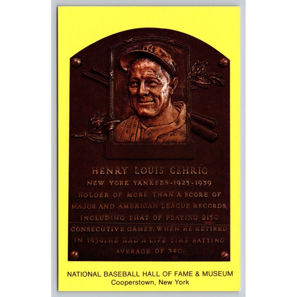 Postcard NY Cooperstown National Baseball HOF Lou Gehrig c1970s Pat Stewart